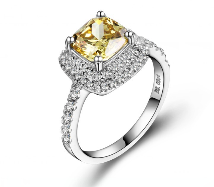 

Cluster Rings Stunning 2Ct Yellow Cushion Cut Micro-pave Beautiful Ring Diamond 925 Sterling Silver Jewelry Gift