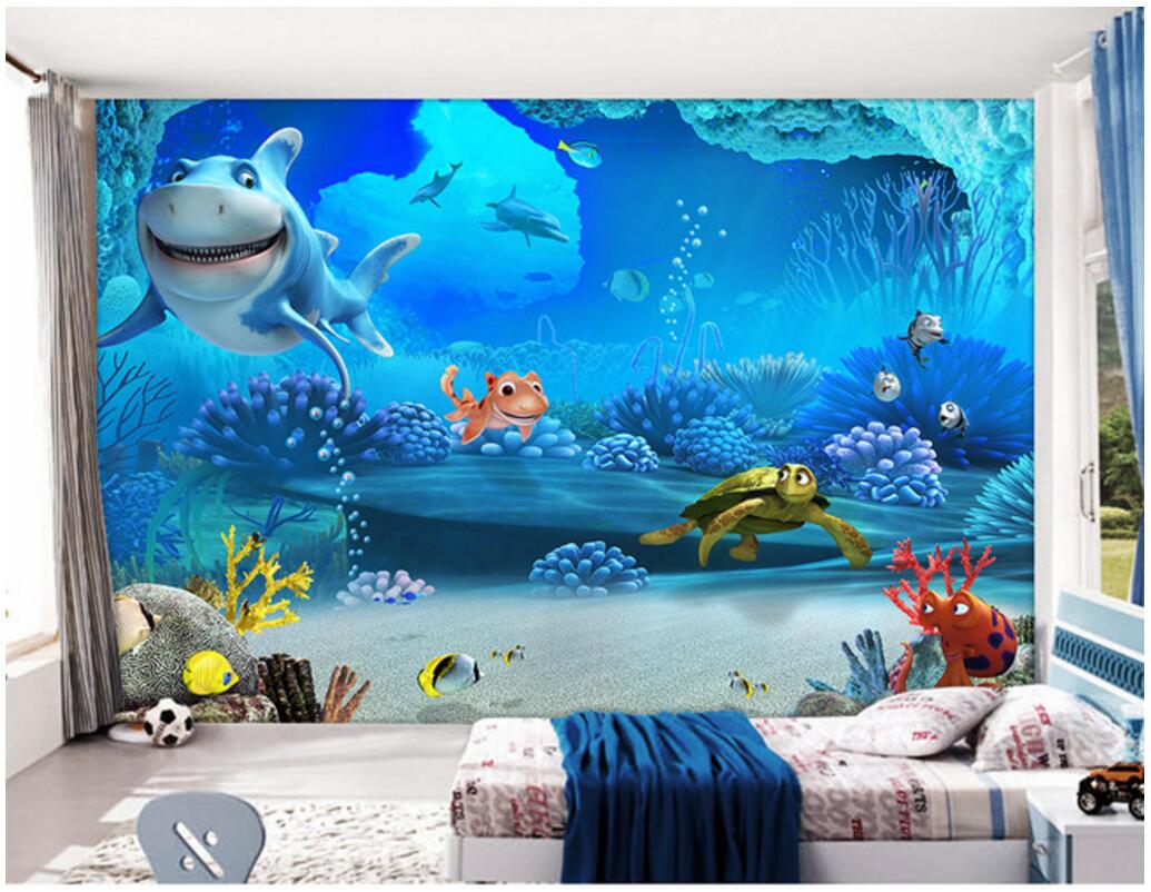 

WDBH custom photo 3d wall paper Underwater world children's room cartoon shark living room home decor 3d wall murals wallpaper for walls 3 d, Non-woven wallpaper