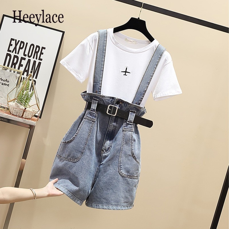 plus size 2 pieces short set summer Sweet Korean cotton t shirt tops and shorts 2 pieces sets women clothing two outfits