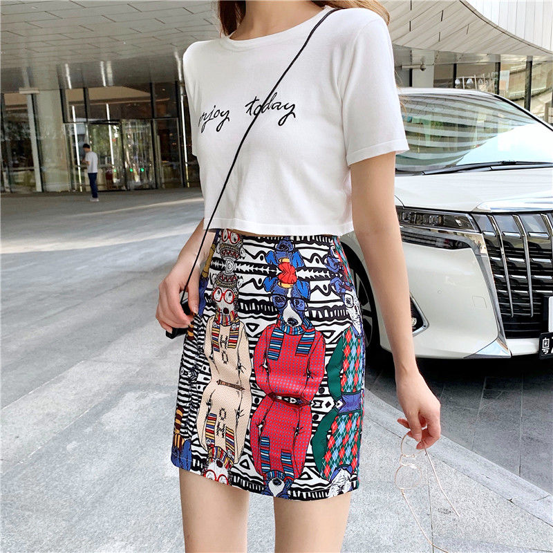 

Korean skirts womens summer 2020 new high waist A line skirt personality graffiti printing mini skirts Vintage OverSize Clothes, Pic color