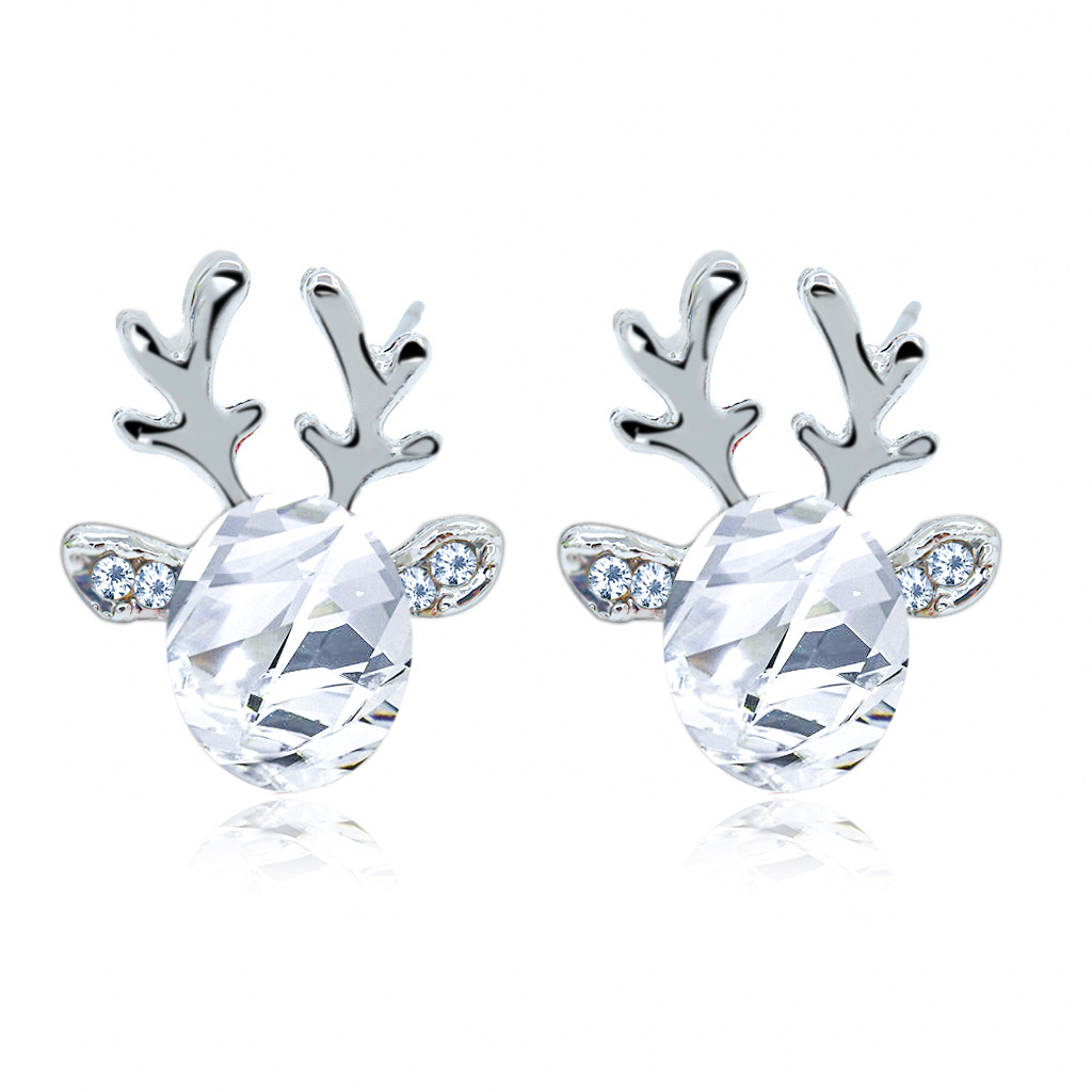 

Wholesale-Earrings Holiday Jewelry for Womens Girls Crystal Studs Xmas Reindeer Luxury Earing Clear Cubic Stud Hypoallergenic Cute Earring