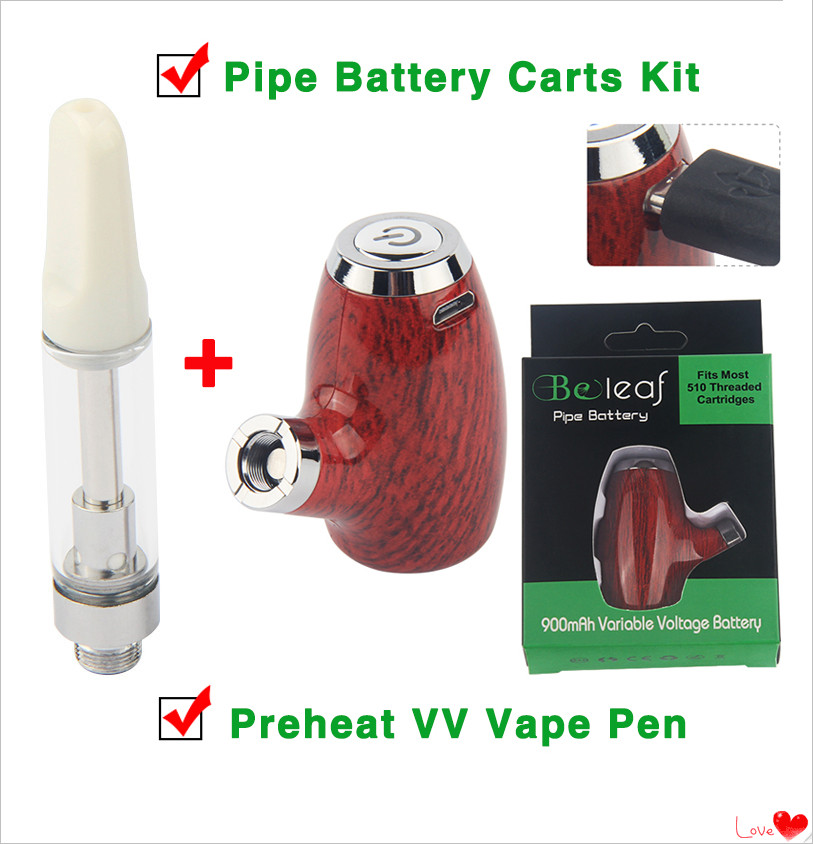 

China E Pipe 510 Vape Mod Wooden e-pipe Electric Smoke 900mAh Variable Voltage E Cigs Preheat VV Vape Ceramic Cartridge Starter Kit