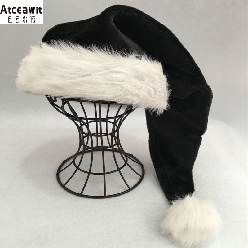 

75cm Black plush hat White fur Adult Christmas hat party High Quality Fur Xmas Cap Children Adult Plush Home Party Decoration