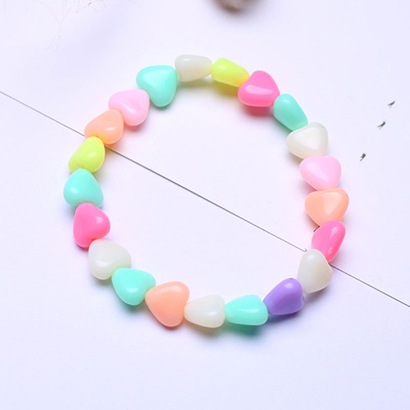

Hot Sale Kids Girls Candy Color Heart Beaded acrylic Charm Bracelets Children Birthday Party Gift Wristbands Jewelry, As picture