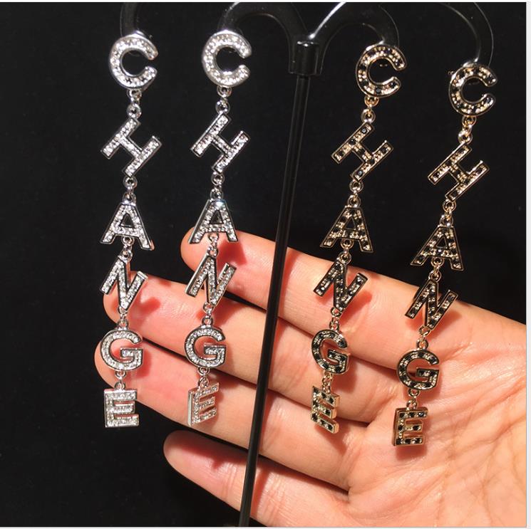 

Silver needle letter Earrings fringe long earrings round face thin