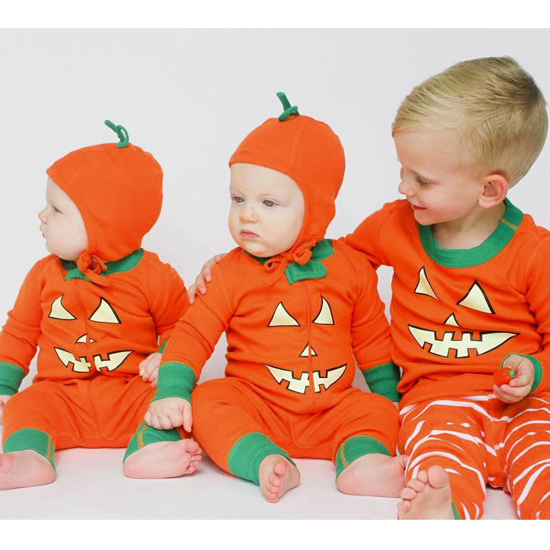 Halloween Pumpkin Baby Boys /& Girls Embroidered Footed Pants