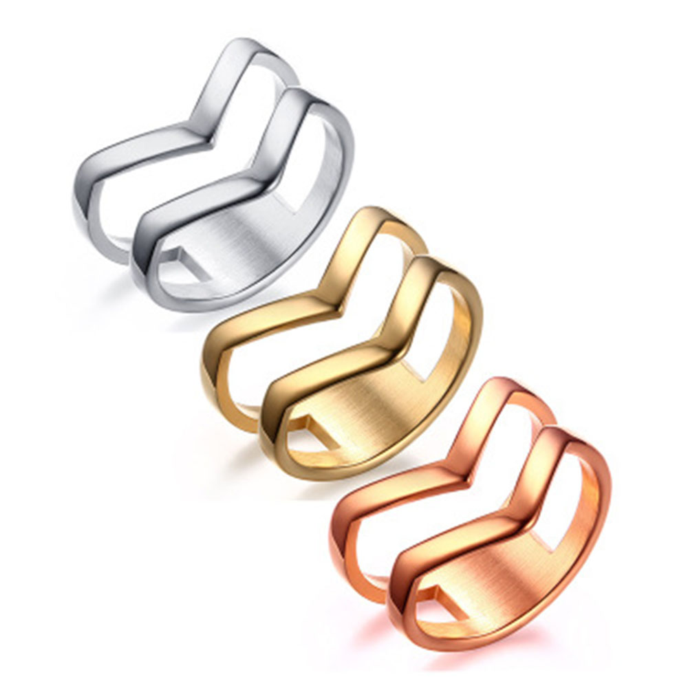 

Double Layer Unisex V Shape Heart Love Stainless Steel Engagement Rings