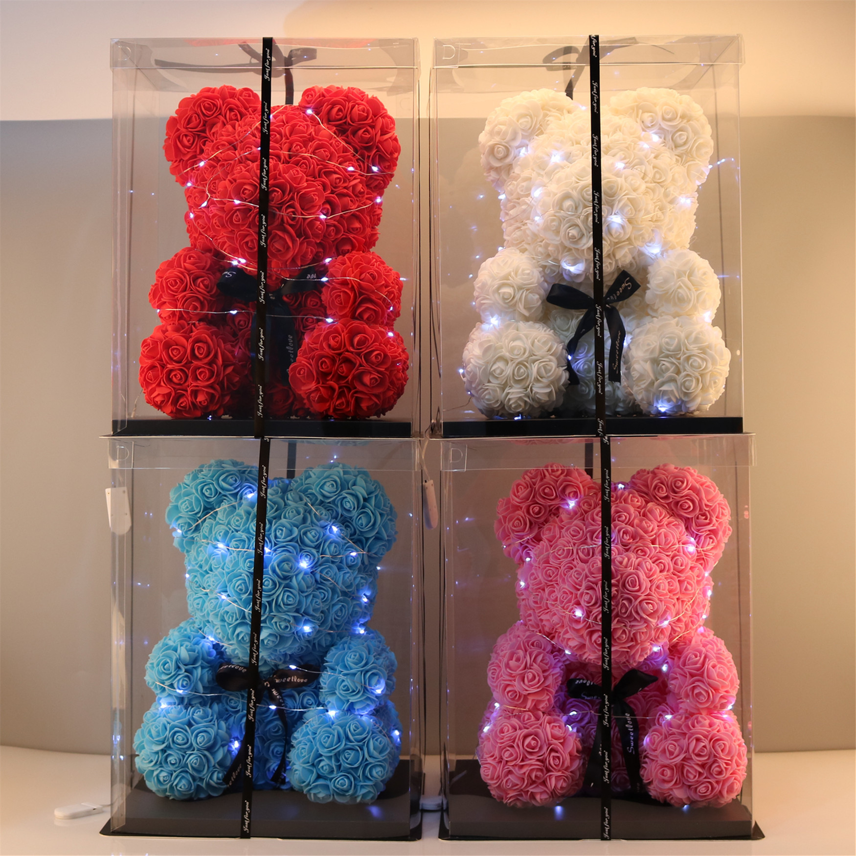 

Valentines Day Gift 25cm Rose Teddy Bear Rose Flower Artificial Decoration Birthday Party Wedding Decor Girlfriend Gift, Customize