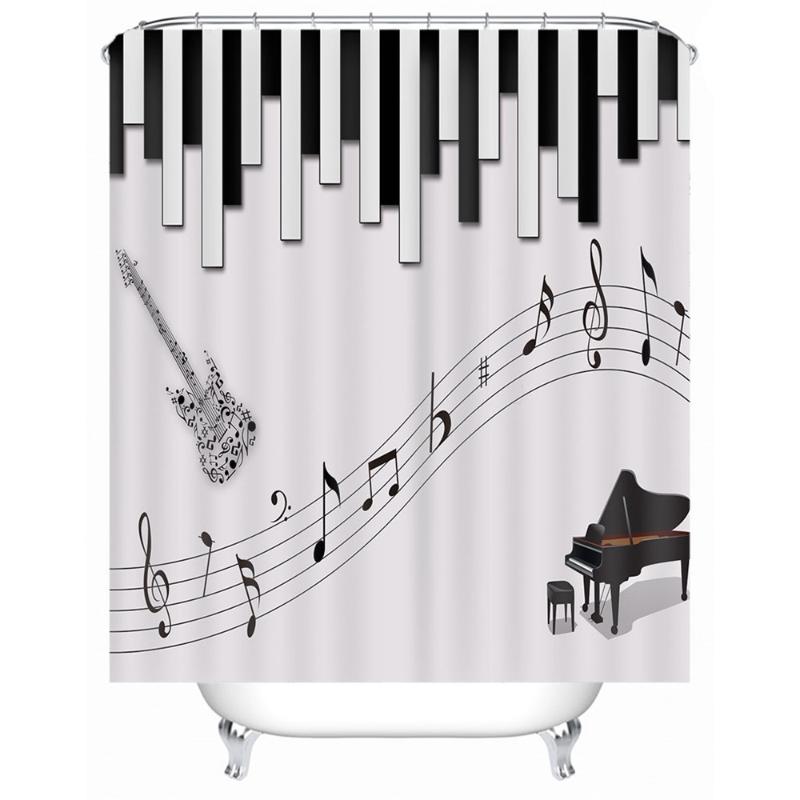 

180x180CM 3D Piano Pattern Waterproof Shower Curtain Bathroom Curtain With 12 Hooks Polyester Bathroom Accessories