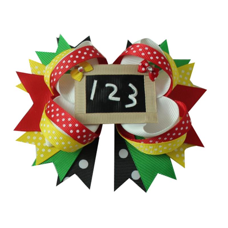 

5 inch back to school Hair Bow Clip Ribbon Hair Bows with ABC 123 Accessories for girls