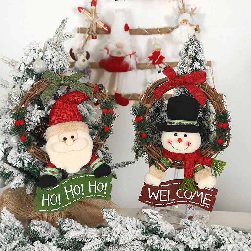 30//35CM Christmas Wreath With Red Bow Frost Snow Garland Xmas Tree Holiday Decor
