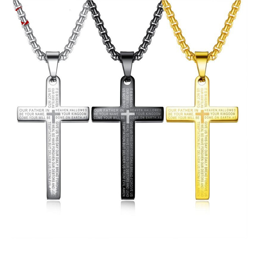 

Fashion Men Cross Pendant Necklaces Hip Hop Jewelry 18K Gold Plated Design 55cm Long Chain Punk Rock Rap Micro Necklace For Mens