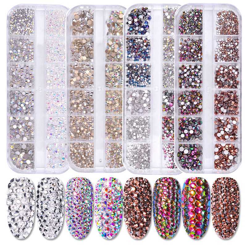 

Multi Size Glass Nail Rhinestones Mixed Colors Flat-back AB Color Crystal 3D Charm Gems Beads DIY Manicure Nail Art Decorations