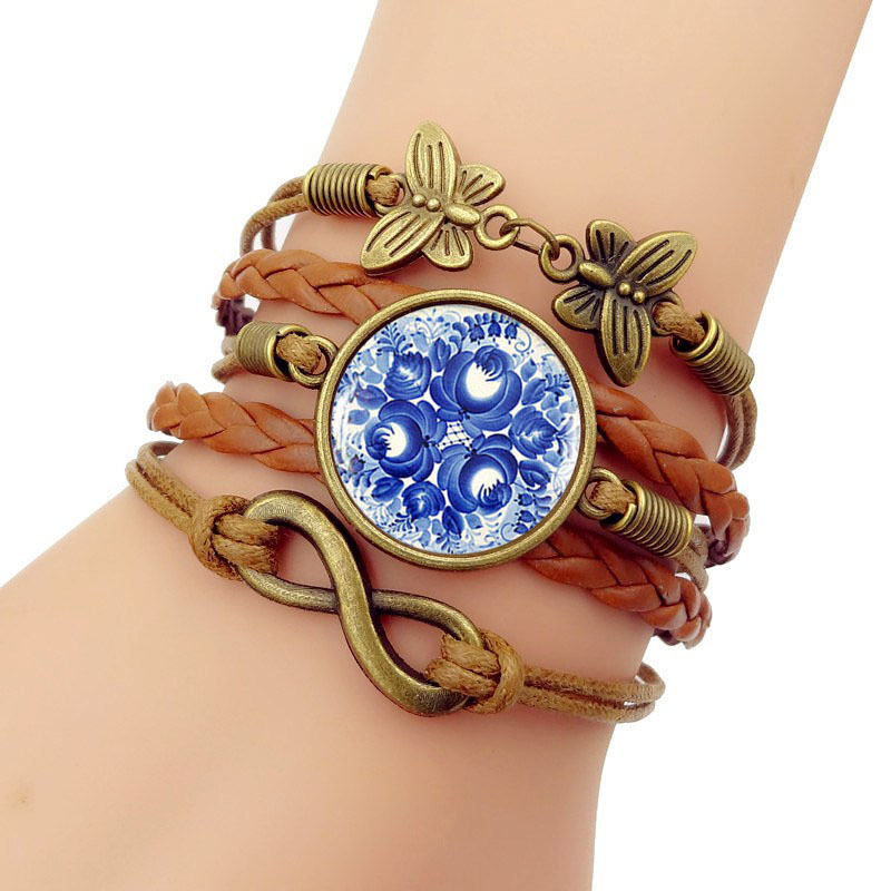 

Blue Russia Printing Time Weave Bracelet Butterfly Infinite Symbol Hand Decorate