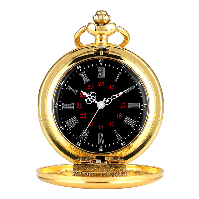 

Antique Luxury Gold Smooth Case Pocket Watch Vintage Quartz Analog Watches Necklace Chain Clock Gifts for Men Women