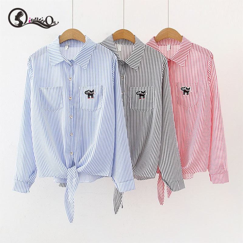 

Harajuku Stripes Blouse Women Lace-up Casual Blouse Loose Punk Gothic Casual Loose Long Sleeve Shirt Tops Female