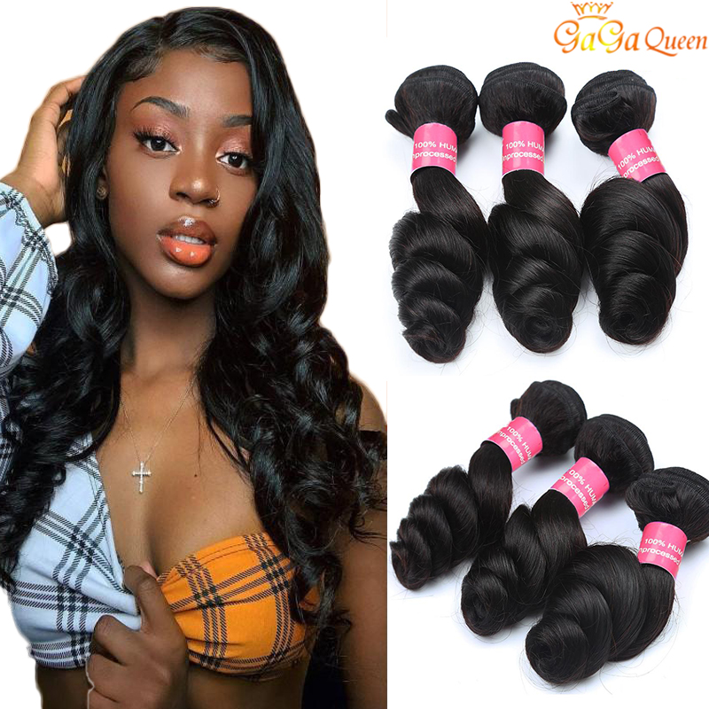 

4 Bundles Brazilian Virgin Hair Loose Wave Dyeable 100% Unprocessed Human Hair Weaves 8-30inch Gagaqueen Hair, Natural color