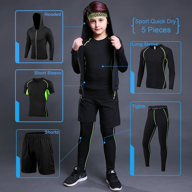 

Kids Sport Running Suit Children Sports Set Jogging Soccer Underwear Sportswear Gym Tights Pants Boys Tracksuit Training Jacket, Long green 2 pieces