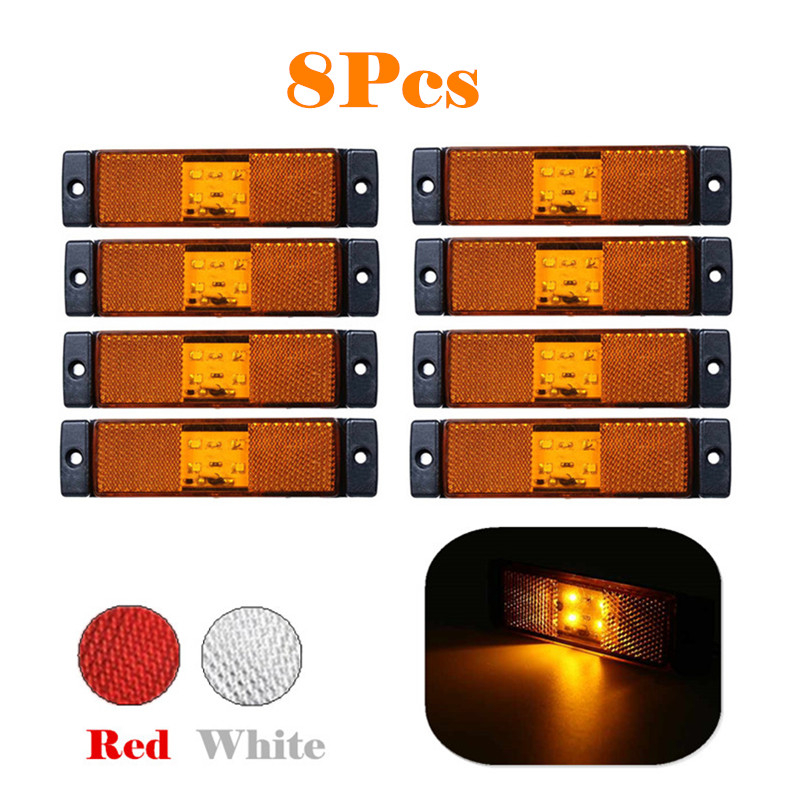 

8x 12V 24V 4 LED Side Marker Lights Car External Warning Turn Signal Clearance Tail Light Position Lamp Trailer Truck Van Lorry, As pic