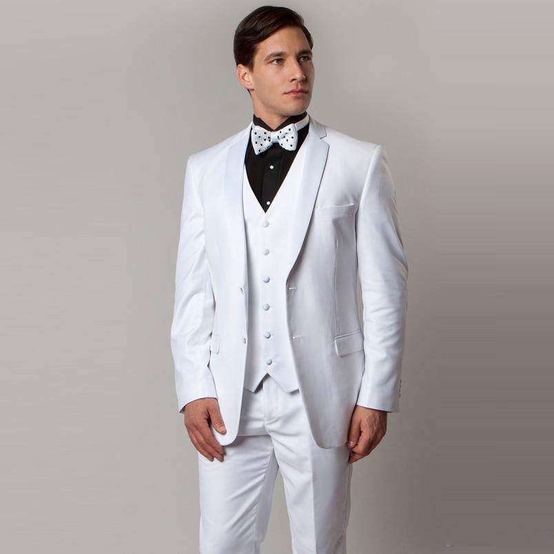 New Style White Groom Tuxedos Notch Lapel Groomsmen Mens Wedding Dress Fashion Man Jacket Blazer 3 Piece Suit(Jacket+Pants+Vest+Tie) 810
