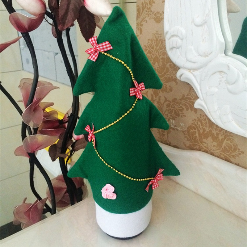 

1PC Christmas Green Tree Shape Wine Bottle Wine Cover Bag Home Party Decorations Covers New Year Home Kitchen Decorating Tools