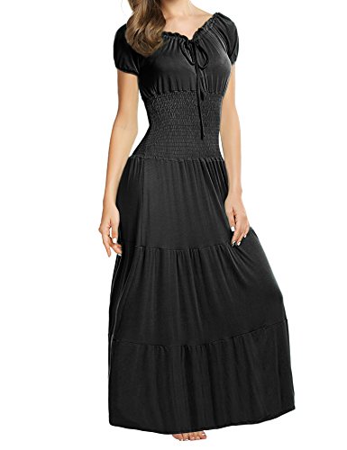 

Meaneor Women Boho Cap Sleeve Smocked Waist Tiered Renaissance Party Maxi Dress, Wine red