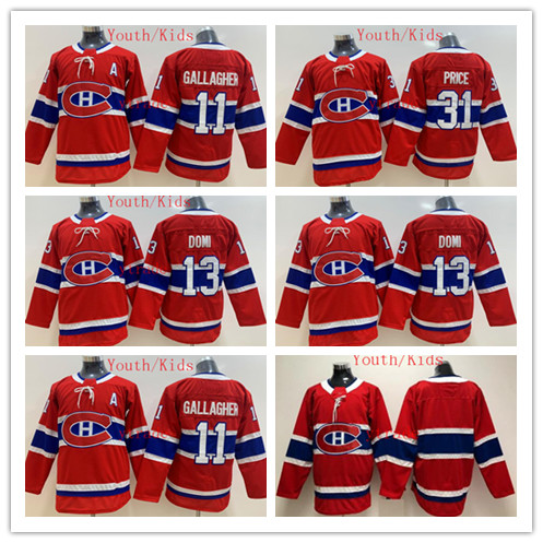 

2020 Youth Montreal Canadiens Hockey Jerseys Kids 31 Carey Price 11 Brendan Gallagher 13 Max Domi Boys Home Red Ice Hockey Jersey XMAS Gift