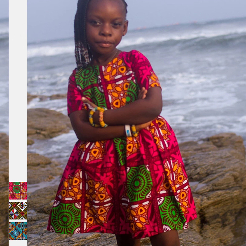 

Princess Girls Dresses Digital Printing Children's Clothing Zipper Short-sleeved Dresses African Style Girls Casual, As diagram