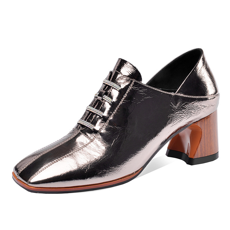 

New Genuine Leather Shoes Female 2020 Spring Thick With Square Head Deep Mouth Female Leather Shoes Women Pumps High Heels