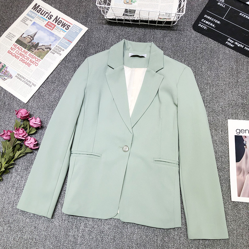 

2020 new sweet temperament simple one button long sleeve suit female wild jacket tide 0505, Green
