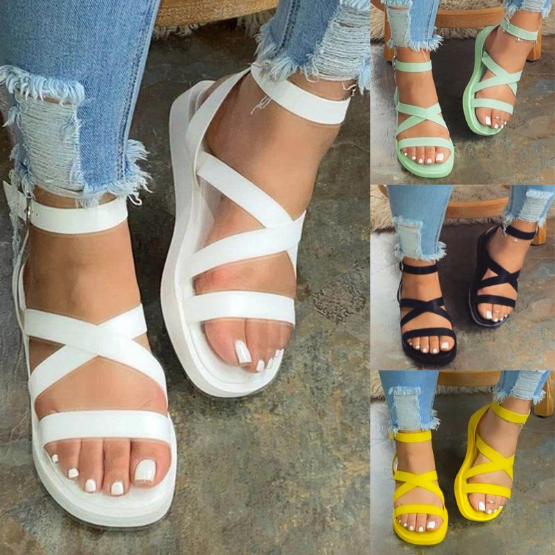 

Mid Heel Women Buckle Sandals Open Round Toe Casual Ladies Sandals Soft Bottom Platform Shoes For Women Zapatos Mujer D30, Black