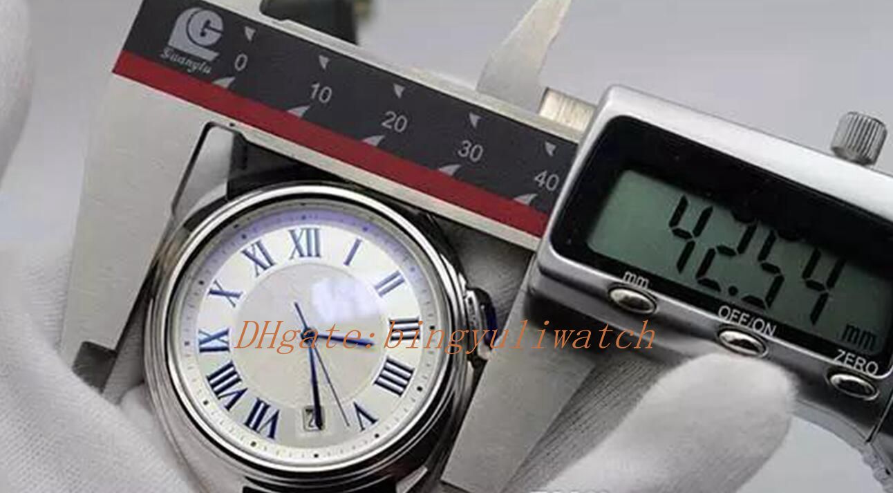 

Factory watch Men 42mm White Dial Beige Leather Belt Whatches Black Stainless Pointer Watch Fashion Wrist Watches, 01
