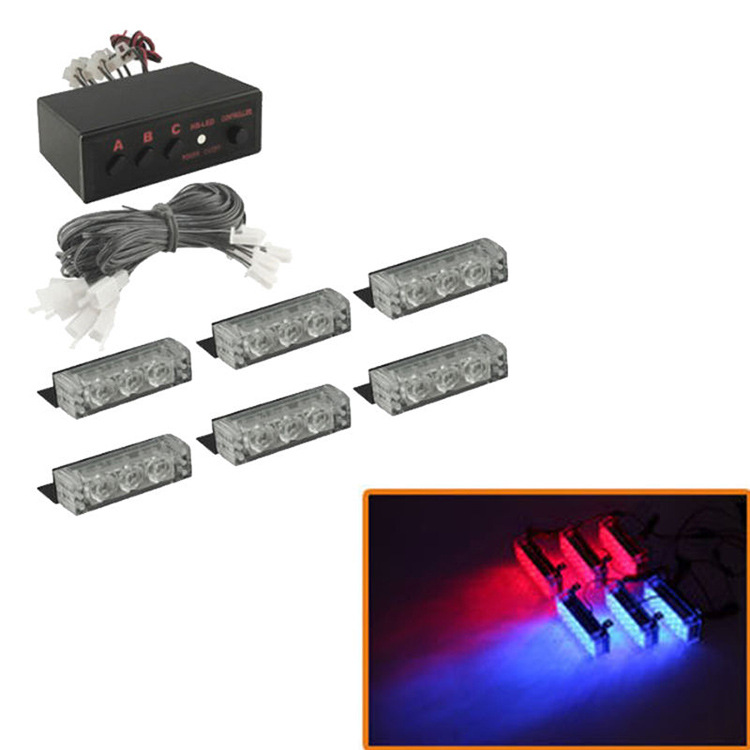 Red Blue Yellow White Auto car Front Grille Emergency Flash Warning light LED Strobe Light 3 Mode 6*3LED Light-image-458636076