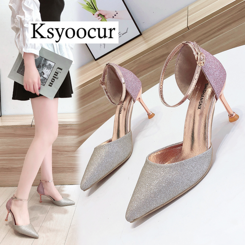 

Ksyoocur 2020 New Ladies Women's Shoes Summer Sandals Sexy Peep Toe High Heels Sandals Party Wedding Shoes Comfortable Slip X15, Gold