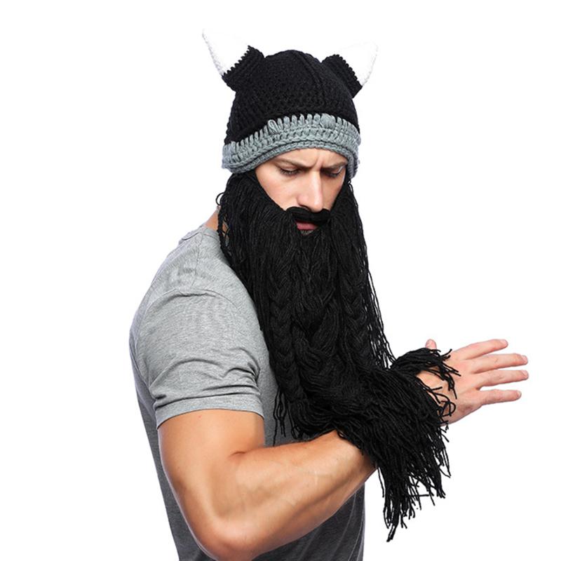 

Men's Ski Mask Cap Funny Bearded Hat Knit Removable Beard Windproof Hats For Outdoor Activities, Black