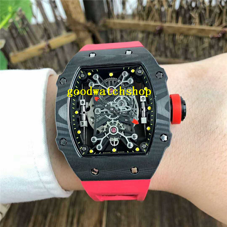 

Top RM27-01 Watches Tonneau Sport Divinges Watch NTPT Carbon Fiber Case Steel cable suspension Automatic Mechanical Sapphire Waterproof
