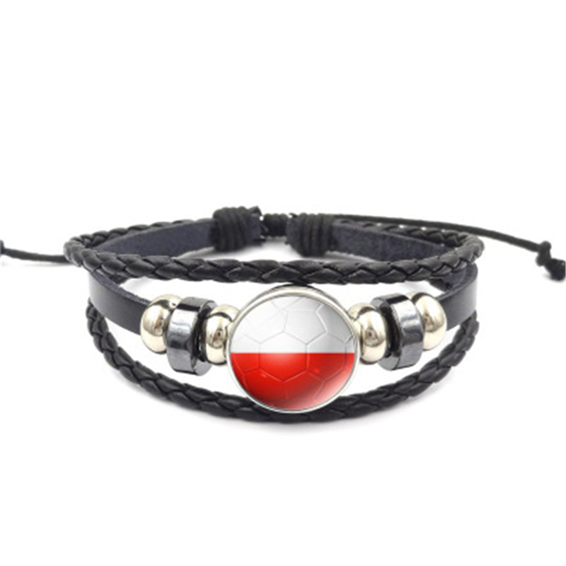 

Link, Chain The FI FA World Cup Football Team Poland Leather Bracelet Po Picture Dome Cabochon Glass Snap Button