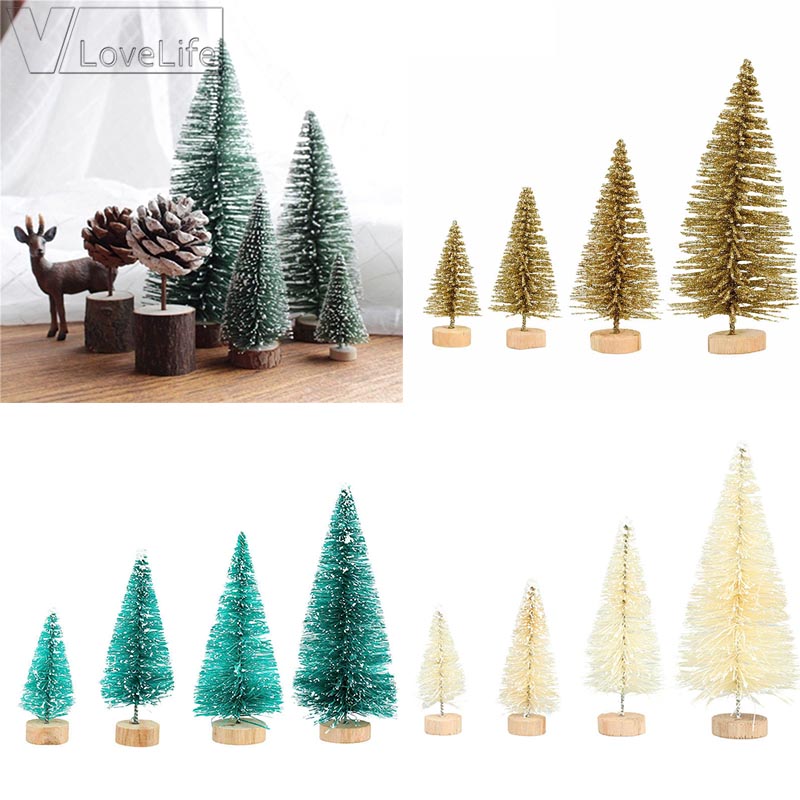 

4Pcs Four Size Small Mini Christmas Tree Decorativeree Table Decor Ornamental Trees New Year's Decor Teal Blue White Gold
