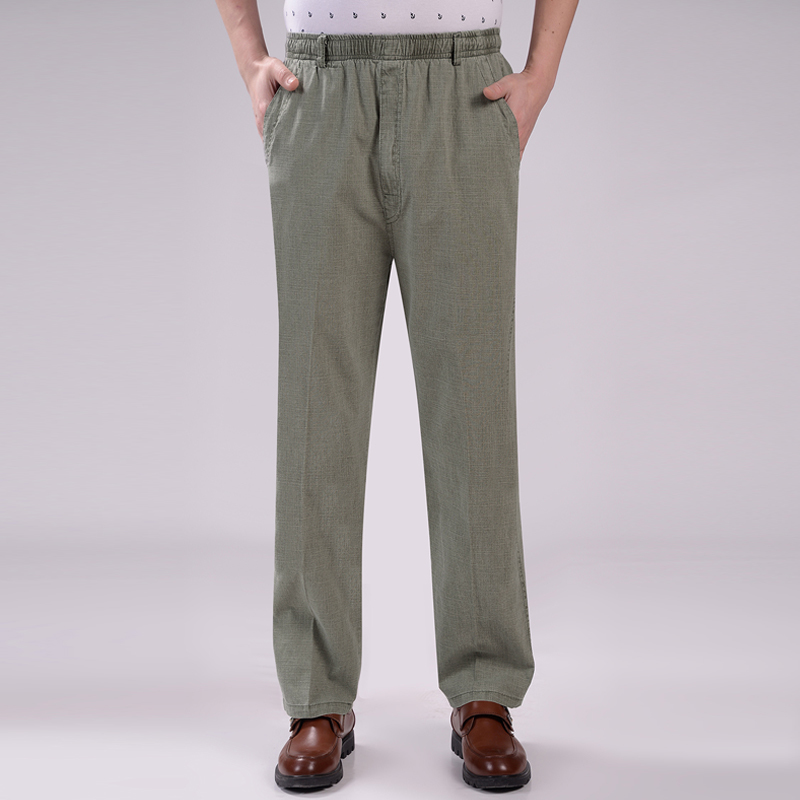 

#4623 Summer Thin Casual Cotton Linen Pants Men Straight Loose Plus Size Vintage Trousers Mens Full Length Middle Age Dad, Green