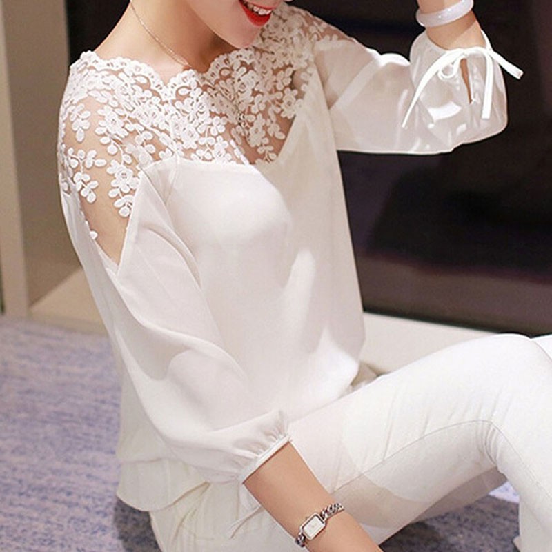 

NEW Ladies Girl Women 3\4 Sleeve Lace Hollow Casual Chiffon Blouse Crop Tops S4, White