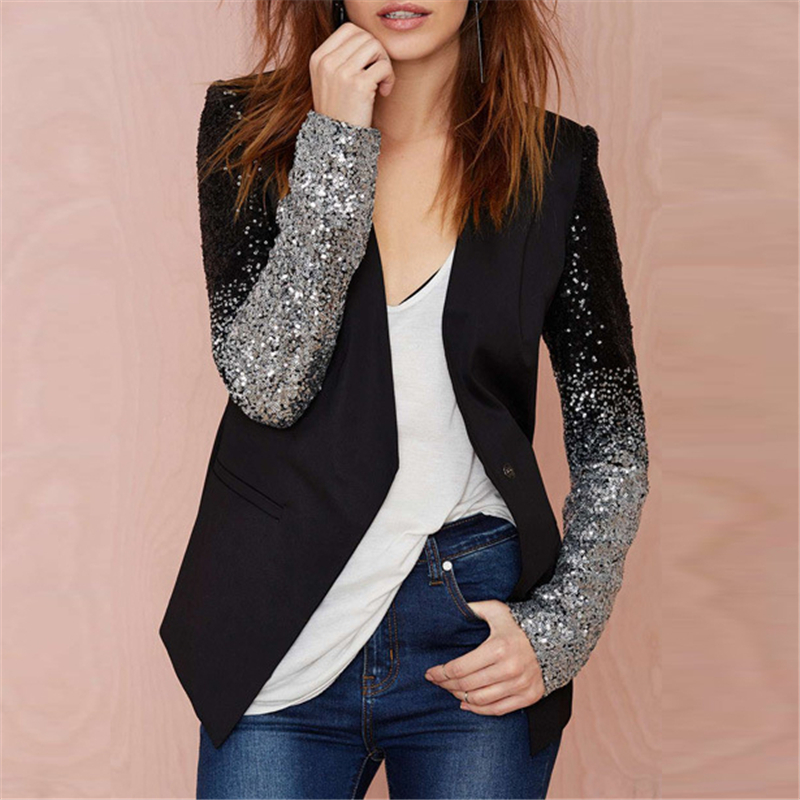 

Black Blazer Women 2020 Streetwear Plue Size Sequin Blazer Ladies Korean Autumn Slim Fit Blazers Womens Long Sleeve Bling
