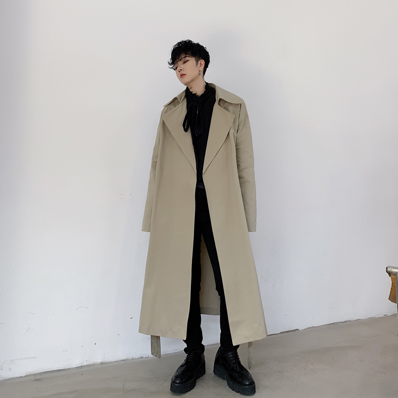 

2020 Spring And Autumn New Simple Temperament Classic Lapel Mid-length Windbreaker Fashion Casual Solid Color Khaki / Black