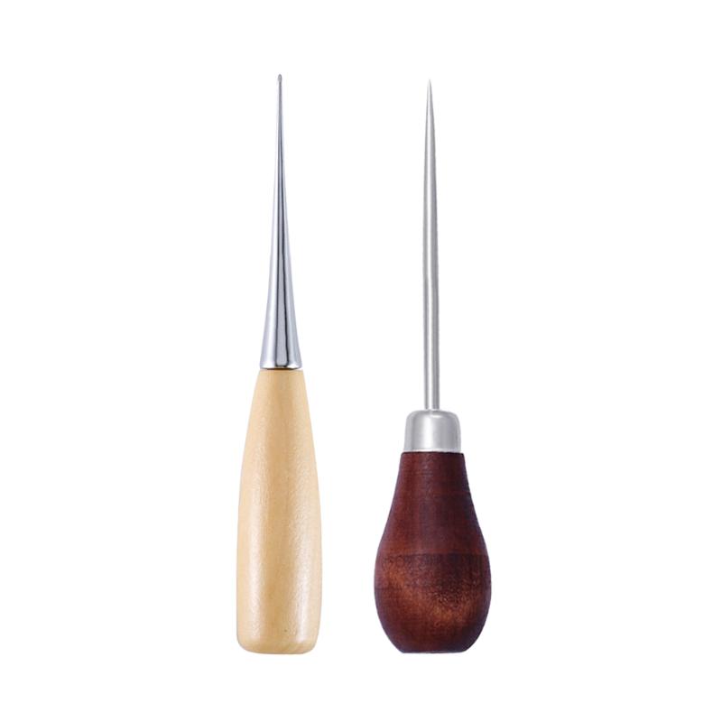 

2pcs Wooden Handle Awls DIY Leather Tent Sewing Awl Pin Punch Hole Shoes Repair Tool Hand Stitcher Leather craft Needle