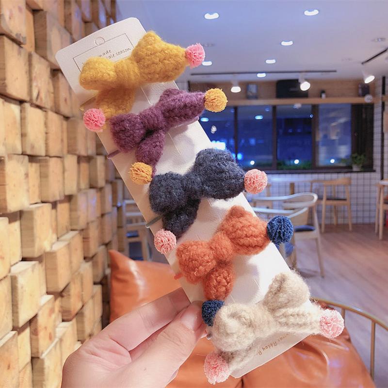 

Child Cute Hair Ropes Knitting Yarn Color Bow Hair Ties Elasticity Rubber Bands for Girl Fashion Accessories