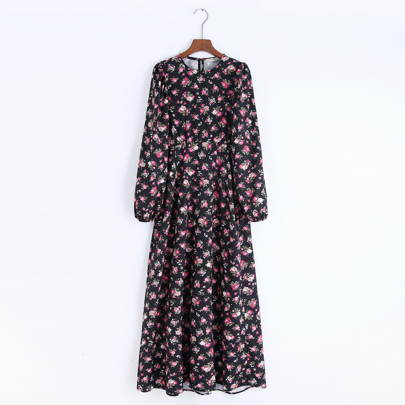 

Women Long Floral Dress Autumn 2019 New Clothing Vintage Prints Long Sleeve Feminino Vestidos, As photo