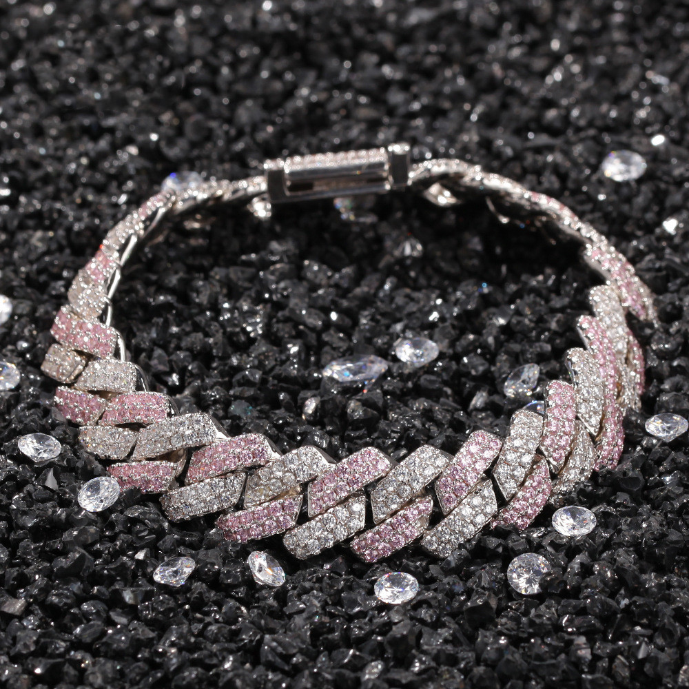 

White Pink Cubic Zirconia Ice Out Two Tone Miami Cuban Link Chain Bracelets Can open Lock Women Men Bling CZ Rapper Jewelry