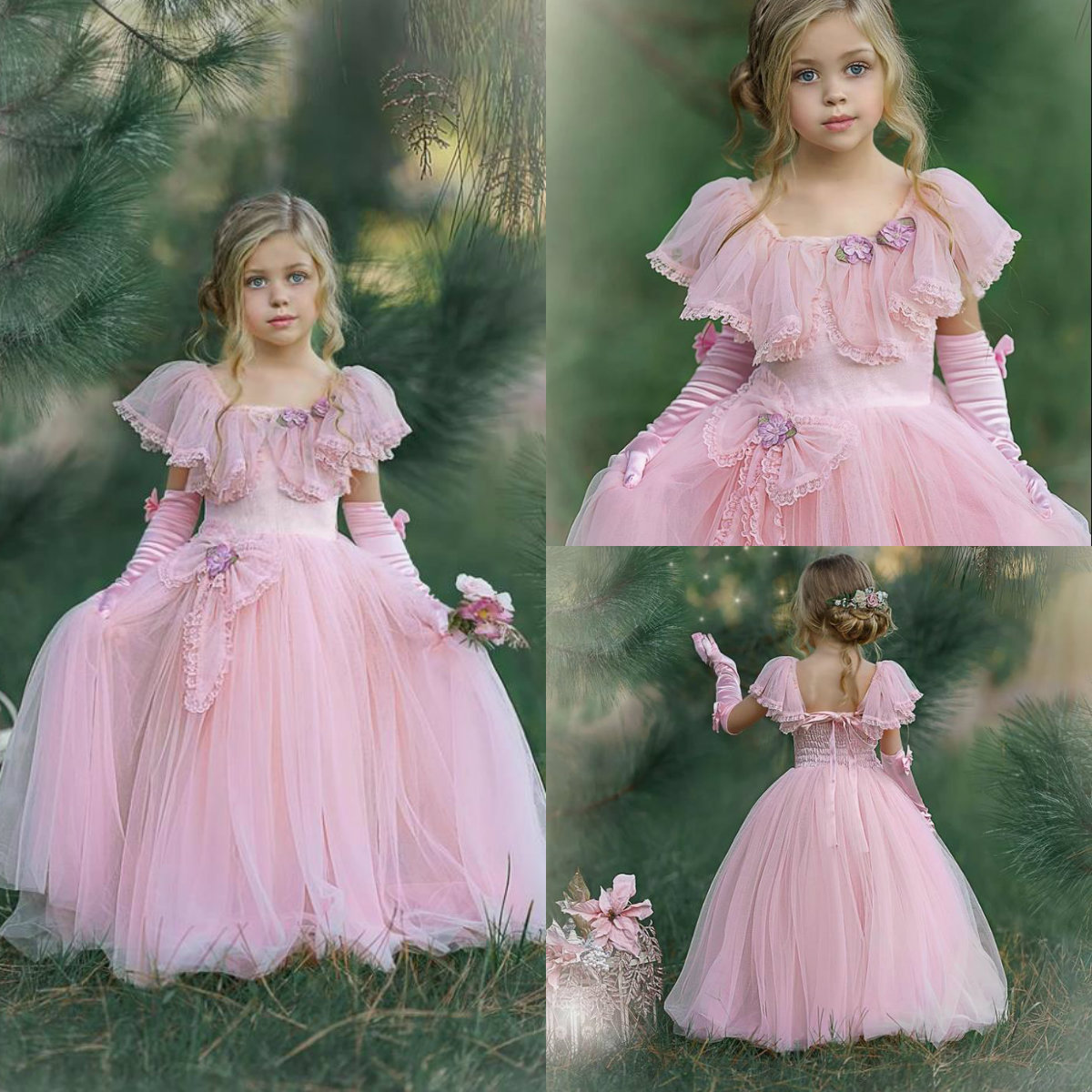 

2020 Pink Cute Flower Girl Dresses for Wedding Tulle A Line Bow Kids Girls Pageant Dress Custom Made First Communion Gown, Fuchsia