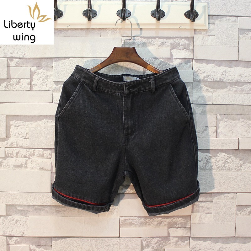 

Top Quality Men Summer Knee Length Beach Jeans Slim Fit Casual Streetwear Trousers Denim Shorts Cowboy New Short Bermudas, Black
