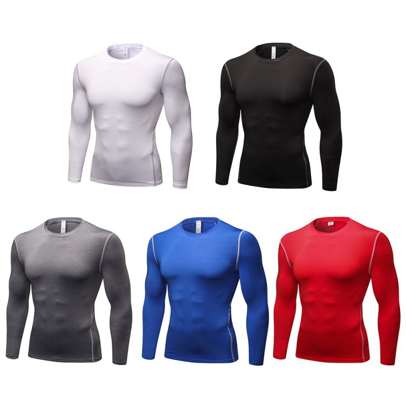 

Men Long Sleeve Sports Compression Basketball Running Tops Tight T Shirts Fast Drying Fitness Base Layer Tops, Black