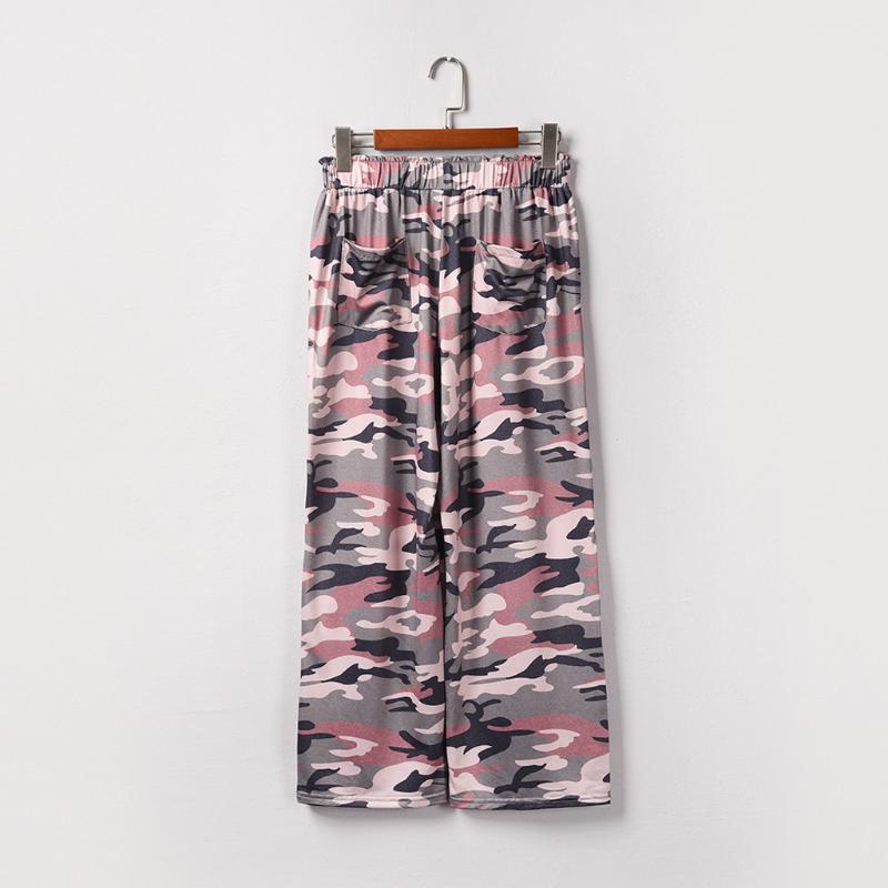 

Women New Summer Wide Leg Pants Casual Loose High Elastic Waist Harem Pants Loose Belt Camouflage Print Elasticated Trousers#3